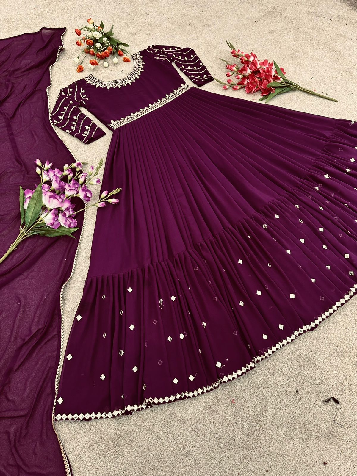 745 Fancy Wedding Wear Dupatta With Gown Catalog